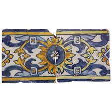 17th Century Floral Set of Two Tiles, Portuguese Antique ...