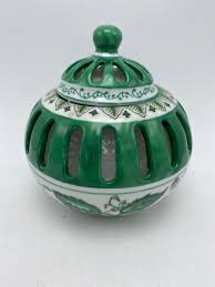 Chinese Potpourri Jar Lidded Green White Reticulated 4 x 6 ...