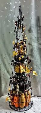 NWT Autumn Fall Flower Arrangement, Squash & Pumpkins in Black Metal Tower, 32"T