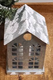Galvanized Metal House Shaped Votive Candle Holder Snowy ...