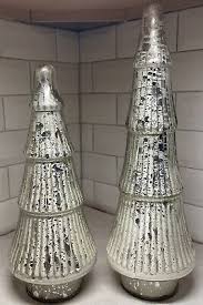 2-Silver Glass Christmas Trees Tabletop Decor 14”&17 ...