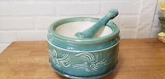 VINTAGE POTTERY OVERSIZED MORTER AND PESTLE /FARMHOUSE/ HAND SPUN / SIGNED | eBay