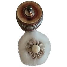 Doll Size Powder Puff in Metal Container. For Sale at Ruby Lane