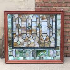 ANTQ Stained Glass Window Original Glass Wood Frame 34 ...