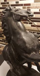 large 15" antique black patinated horse & trainer metal ...