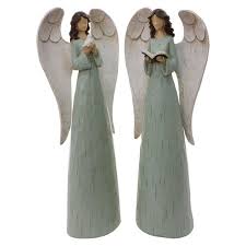 Contemporary Home Living Set of 2 Assorted White, Sage Green And Brown Resin Angels, 15.25" - Walmart.com