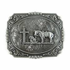 Western Floral Belt Buckle Praying Cowboy Kneeling at Cross ...