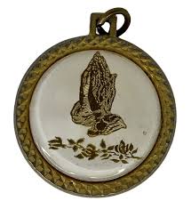 Vintage Gold Tone White Praying Hands Front Religious Quote ...