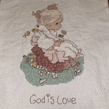 PRECIOUS MOMENTS Cross Stitch Unframed 8.5”X 10.25” “God Is ...