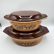 VTG Pyrex Early American Set 045 043 Kitchen Casseroles W/Brown Lids Preowned. | eBay