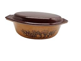 Oval Pyrex Old Orchard 2 1/2 Quart Handled Casserole Dish & Brown Lid No. 045 | eBay