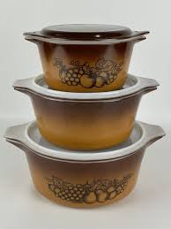 Vintage Pyrex Old Orchard Brown Casserole Set with Lids 473 ...