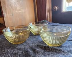 3 Amber Ribbed Bowls - Etsy