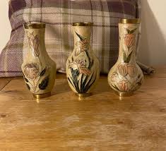Buy Set of 3 Vintage Brass and Enamel Bud Vases With Floral Designs Online in India - Etsy