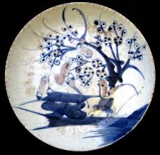 ANTIQUE CHINESE PORCELAIN BLUE & WHITE, BIRTH & FLOWER PLATE ...