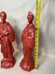 Vintage Asian Chinoiserie Faux Cinnabar Male Female Statues ...