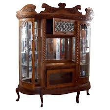 Oversized 100"h RJ Horner School Figural Carved Oak Display Vitrine C1900 For Sale at 1stDibs