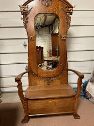 Oak Mirrored Hallbench – Salado Creek Antiques