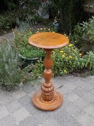 Large Hand Carved Wood Pedestal Display Side Table Plant Stand Farmhouse | eBay