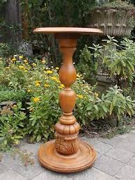 Large Hand Carved Wood Pedestal Display Side Table Plant Stand Farmhouse | eBay