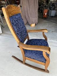 Navy Blue Upholstered Tiger Oak Rocker Tufted Back Cushy ...