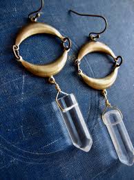 Raw Quartz Crystal Earrings, Crescent Moon Earring,Raw ...