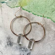 Modern Minimal Earrings - Clear Quartz Crystal Hoop Earrings ...