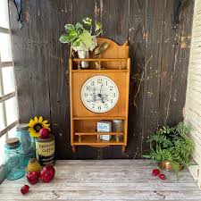 Country Farmhouse Pine Wood Wall Shelf With Battery Operated Clock Featuring Farm House With Windmill, Vintage Country Kitchen Spice Shelf - Etsy