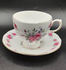 Vtg Queen Anne Bone China Pink And Blue Floral Teacup And Saucer | eBay