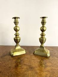 Large Antique Victorian Brass Candlesticks, 1860, Set of 2 for sale at Pamono
