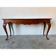 Vintage Thomasville Oak Queen Anne Style Console Table With Drawer | Chairish