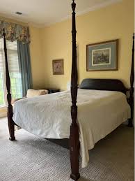 Four poster queen size mahogany bed and 9 drawer dresser 63 ...