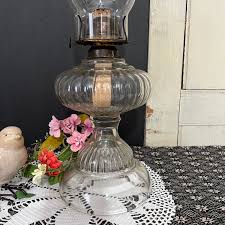 Oil Lamp ~ Vintage Lamp 18" Tall With Clear Glass Beaded ...