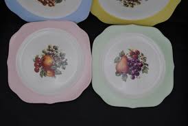 Crooksville Porcelain China Square Lunch Plates - Pastel Colors - Fruit Design - Set of 8 - Etsy