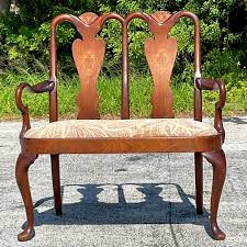 Vintage Regency Chippendale Inlay Settee | Chairish