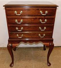 Cherry Queen Anne Style 4 Drawer Silver Chest