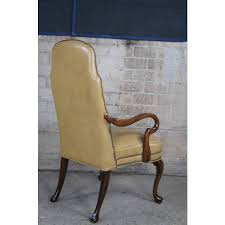 1980s Ethan Allen Georgian Court Queen Anne Cherry Leather Gooseneck Arm Chairs 7609 - Set of 2 | Chairish