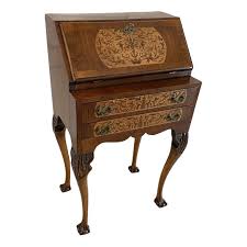 Antique Burr Walnut Marquetry Inlaid Bureau | Chairish
