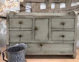Vintage Tabletop Cabinet / Old , Gray Green Paint / 4 Drawer / One Pull Down Opening / One Cupboard Door / Sweet Old Painted Cabinet - Etsy