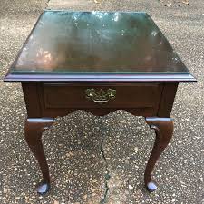 Ethan Allen Side End Table Dark Cherry Georgian Court Queen Anne Glass Top 1980s | eBay
