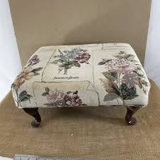 USA Made Queen Anne Leg Floral Fabric Cover Small Footstool ...