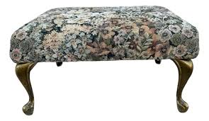 Late 20th Century Vintage Queen Anne Style Stool Floral ...