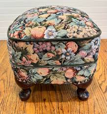 Mid 20th Century Queen Anne Style Upholstered Footstool ...