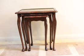 Beautiful Nest of Tables with Green Leather Top For Sale at ...