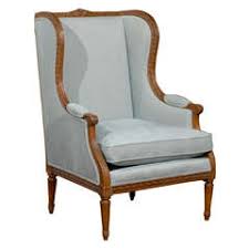 French Walnut Louis XVI style Wingback Bergère Chair with Light Blue Upholstery at 1stDibs