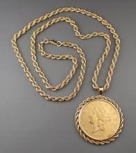 Sold at Auction: U.S. GOLD COIN PENDANT NECKLACE