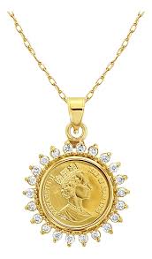 Queen Elizabeth Isle of Man Gold Coin Necklace with Diamond ...