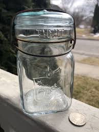 Variant Antique Square Fruit Jar “QUEEN” Light BLUE TINT WIDE MOUTH PINT SIZE | eBay