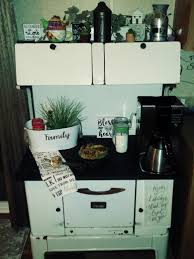 Vintage cast iron skillet repurposed as coffee bar