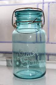 Blue Quick Seal Jar Quart Mason Jar Vintage 1920s Glass Lid Wire Closure